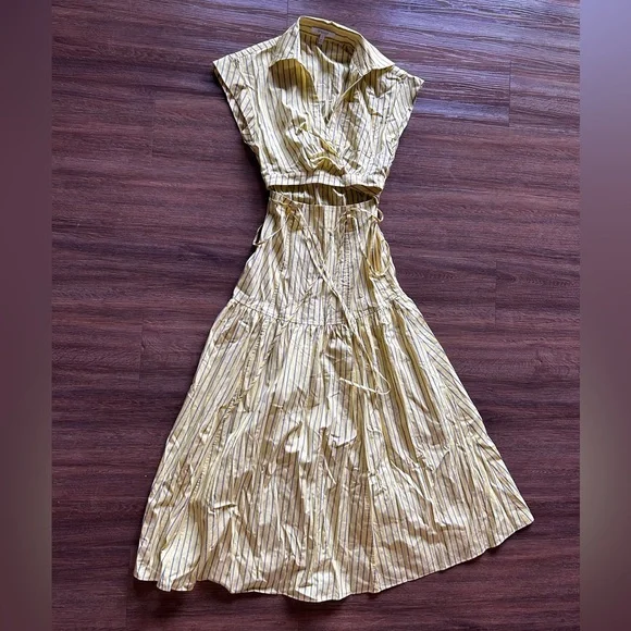 Derek Lam 10 Crosby Women's Yellow Collared Short Sleeve Midi Dress - Picture 3 of 7